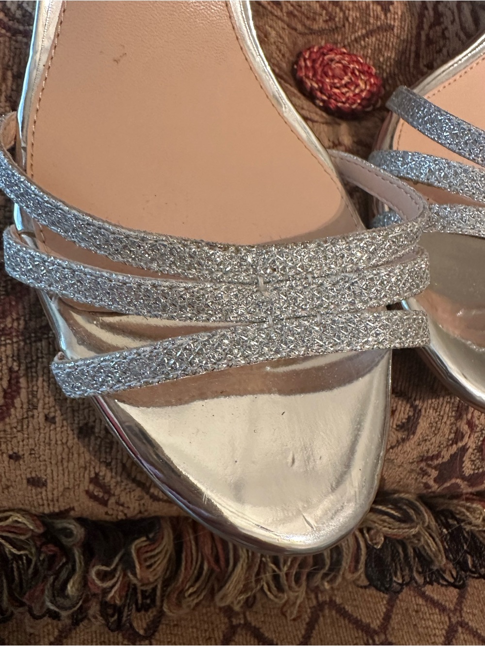Jewel Badgley Mischka Silver Glitter Ankle-Strap Wedges - Picture 2 of 5